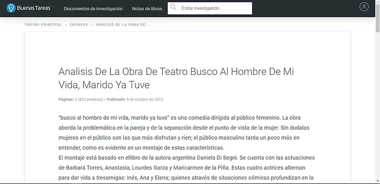 Analisis De La Obra De Teatro Busco Al Hombre De Mi Vida, Marido Ya Tuve